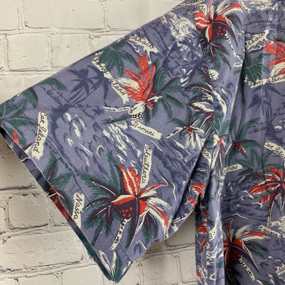 VINTAGE ISLAND SOUL Hawaiian Shirt Blue with Red & Green Palm Trees - Picture 3 of 7